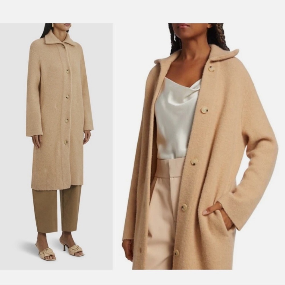 Vince Wool Alpaca Blend Cardigan Coat in Tan